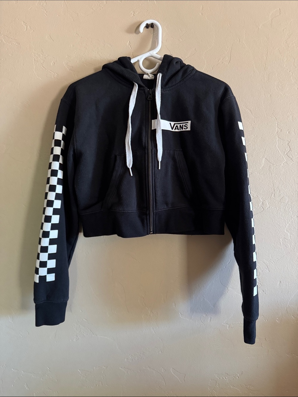 Vans Black Cropped Checkerboard Zip Hoodie